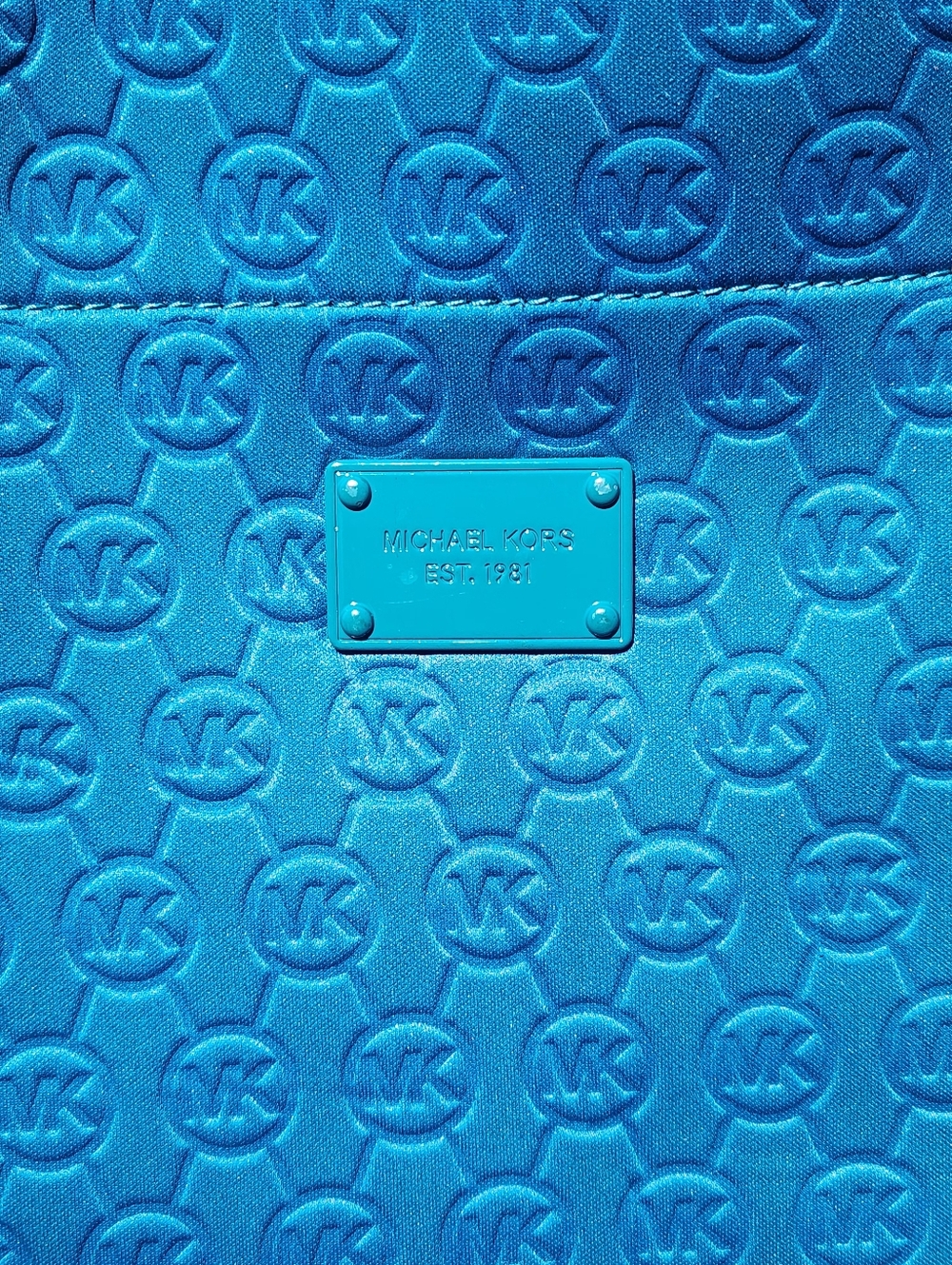 Large Michael Kors Tote JetSet Quilted Bag Turquoise Neoprene - Picture 7 of 13